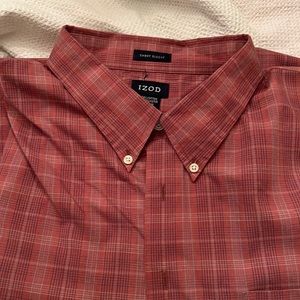 3XL IZOD mens button up short sleeve red plaid